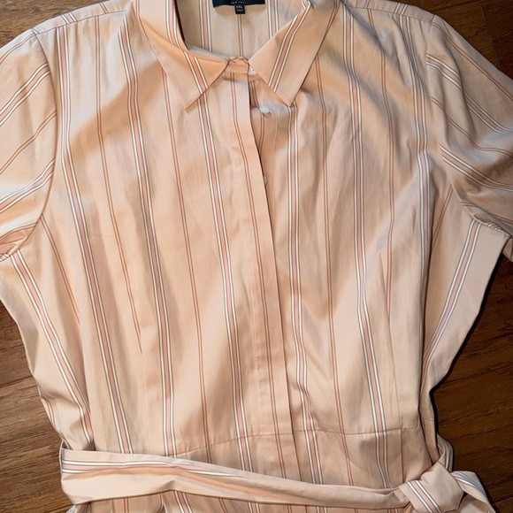 Lafayette 148 New York Pale Pink Striped Midi Shirt Dress summer dress - Picture 2 of 12